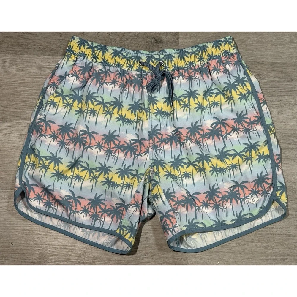 Burlebo Multicolor Palm Tree Swim Trunks Men's Size M Colorful Lined Stretch